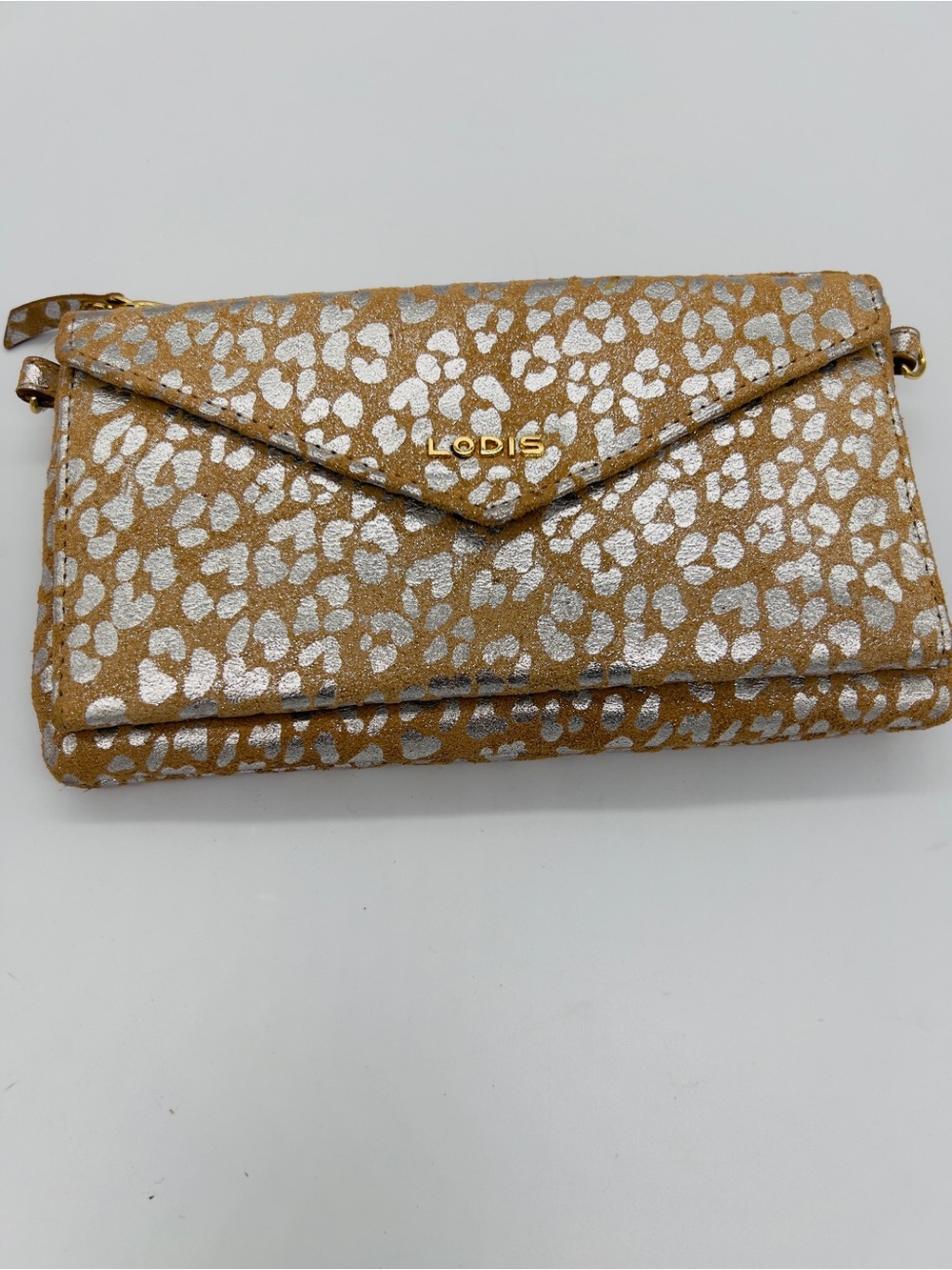 Lodis Gold and Silver Leopard Envelope Wristlet
